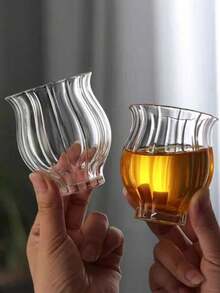1pc Thick Heat-Resistant Glass Lotus Flower Tea Cup, Handmade Teaware For Gongfu Tea Ceremony - Transparent - View 9
