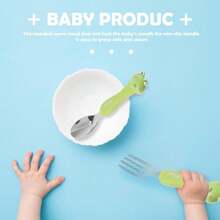 UPKOCH Juego de Utensilios para Nios Acero Inoxidable y PP, Diseo Rana con Caja Almacenamiento Portátil - Cuchara y Tenedor Infantil para Bebés, Almuerzo Escolar, Comidas Infantiles (Verde) - Blanco - Ver 9