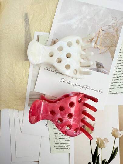 4pcs Marble Pattern Retro ABS Strawberry Hair Clips, Elegant Hair Accessories For Women