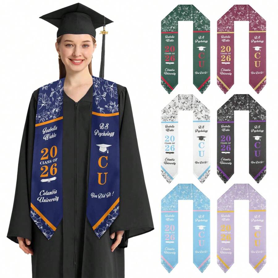 1PC Custom Graduation Sash Class Of 2026 - Personalized Name Graduation Graduation 2026 Gift - Personalized Graduation Sash With Text - Graduation Ceremony Gifts For Unisex Adults 72" Long - 設計11 - 查看 1
