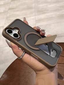 1pc Luxury Frosted Semi-Transparent Magnetic Wireless Charging Phone Case With Stand, Suitable For IPhone 17 Pro Max 16 15 14 13 12 11 Pro Max Plus, Metal Camera Ring, Shock-Absorbing Soft Bumper Hard Back Cover - Desert Gold - View 7