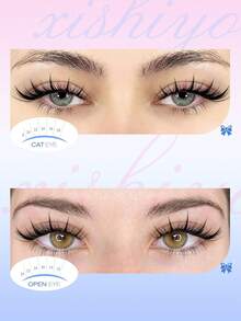 320片/32排漫画风格假睫毛套装，动漫风格簇状假睫毛，自然妆效假睫毛，仙女风格簇状假睫毛，适合初学者，含胶水 - 彩色 - 查看 6