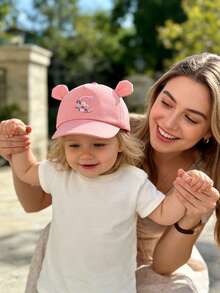 1pc Baby Infant Ear Protection Adjustable Letter Baseball Cap, Suitable For Princess Girls Travel Outdoor Activities Daily Use Birthday Gift - Pink - View 2