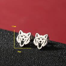 1 Pair Stainless Steel Earrings, Suitable For Daily Wear With Casual Clothing. The Wolf-Shaped Earrings Feature A Simple And Punk Design, Making Them An Excellent Gift. - GED766 - View 5