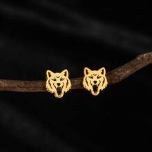 1 Pair Stainless Steel Earrings, Suitable For Daily Wear With Casual Clothing. The Wolf-Shaped Earrings Feature A Simple And Punk Design, Making Them An Excellent Gift. - GED766 - View 8