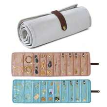 Organizador de joyería de franela con múltiples bolsillos, bolsa de almacenamiento de joyas enrollada compacta de PVC de unicolor, bolsa de almacenamiento antideslizante para anillos y collares - Multicolor - Ver 3