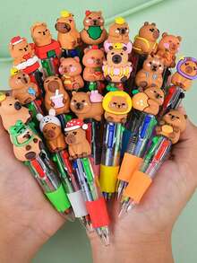 20/20/5/1pc-Capybara & Bunny 4-Color Ballpoint Pen, Cute Multicolor Pen 4-In-1, Spring Easter Basket Stuffer, Lovely Writing Pen For Kids Girls Birthday Gift, Baby Shower Party Favors, School Office Supplies - Multicolor - View 1