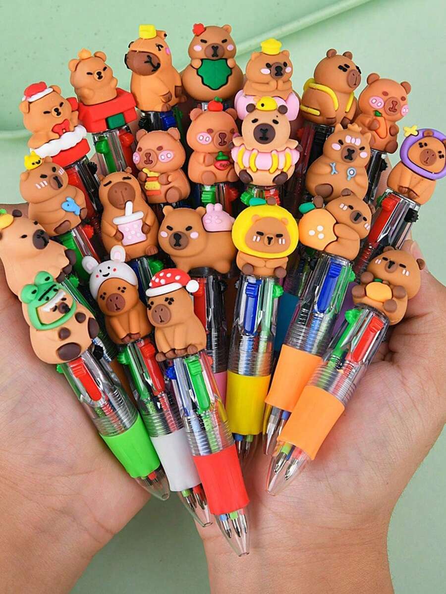 20/20/5/1pc-Capybara & Bunny 4-Color Ballpoint Pen, Cute Multicolor Pen 4-In-1, Spring Easter Basket Stuffer, Lovely Writing Pen For Kids Girls Birthday Gift, Baby Shower Party Favors, School Office Supplies - Multicolor - View 1