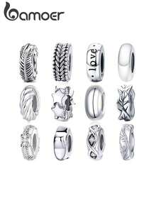 bamoer 1pc 925 Sterling Silver Silicone Spacer Bead, Minimalist Feather Design, Suitable For DIY Women/Girls Bracelet And Necklace Jewelry - Silver - View 1