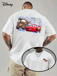 Disney Official Licensed Lightning McQueen & Mater Team 95 Friends Print 220g Cotton Crew Neck Unisex Tee - 白色 - 查看 1