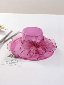 女士夏季遮阳帽，欧根纱法式宽檐，透气网眼，修饰脸型 - MZ2636 - 查看 8