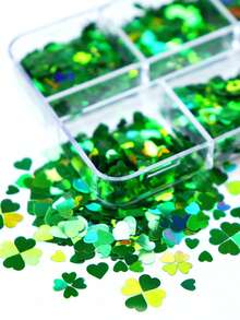1 somier holografic verde pentru scrapbooking, accesorii DIY, frunze de arțar, trifoi cu patru foi, note muzicale, paiete, rășină epoxidică, umplutură, breloc de Ziua Sfântului Patrick, consumabile pentru artizanat - Verde - Vizualizare 4