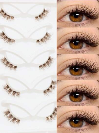 Ayrmilla 5 Pairs Brown Cartoon Eyelashes, Natural Looking Soft Brown Eyelash Extension, Transparent Band Reusable Thick Eyelashes For Cosplay, Cartoon, Bride, Stage, Daily Makeup. Fashionable Beauty Tool Loved By Japanese, Korean And European Girls, New Spring Collection
