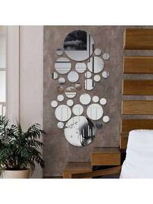 30 miếng dán tường hình tròn bằng acrylic màu bạc, gương trang trí có thể tháo rời cho phòng khách, phòng ngủ, văn phòng và cửa sổ. - Nhiều màu - Xem 11