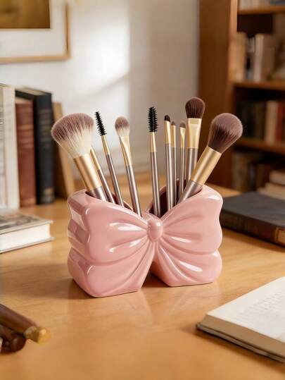 White Ceramic Bow Toothbrush Holder Set, Cute Bathroom Countertop Organizer With Bow Decoration, Toothbrush And Toothpaste Stand For Vanity, Home Bathroom Accessories