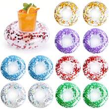 12 piezas Portavasos inflables, Posavasos inflables flotantes redondos, Portavasos inflables para fiestas en la piscina y entretenimiento de verano para adultos - Multicolor - Ver 7