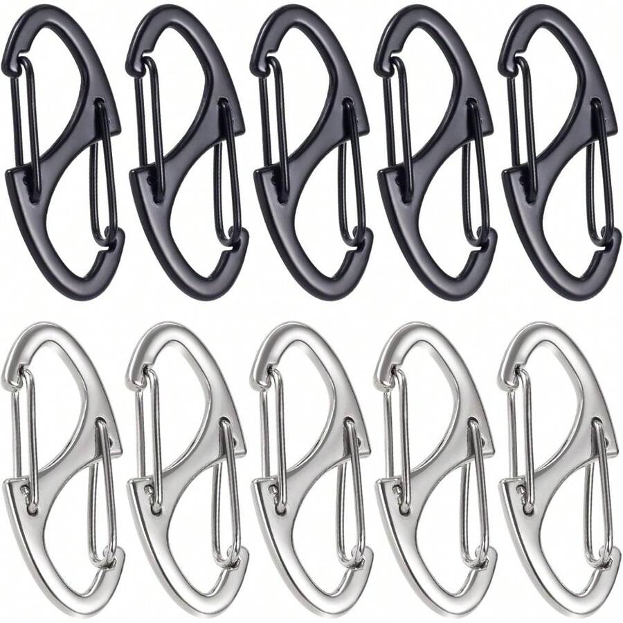 DHINZIC 8Pcs Zipper Clip Anti Theft Deterrent, Dual Opening Safety Zipper Pull Replacement, S Carabiner Clips For Backpacks Traveling Camping Suitcases-WS - 10pcs- Black & Silver - View 1