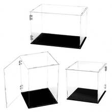 透明亚克力展示盒，黑色底座，防尘可堆叠展示盒，适用于人偶和收藏品 - 黑色 - 查看 2
