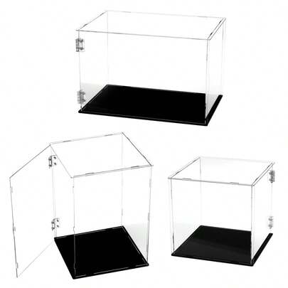 透明亚克力展示盒，黑色底座，防尘可堆叠展示盒，适用于人偶和收藏品