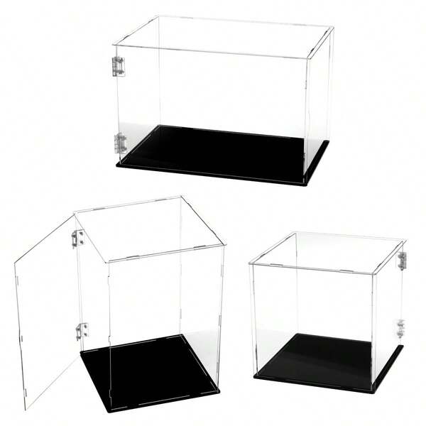 透明亚克力展示盒，黑色底座，防尘可堆叠展示盒，适用于人偶和收藏品