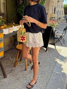 Women's Boho Lace Trim Satin Silk Shorts Shiny Elastic Waist Mini Shorts Pettipants Half Slip Shorts French Knickers Boyshorts For Dresses Full Coverage Underwear Lounge Pants - 香檳色 - 查看 8