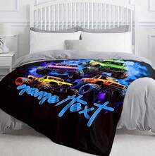 Personalized Monster Truck Blanket, Custom Name Flannel Blanket Monster Jam - 白色 - 查看 2