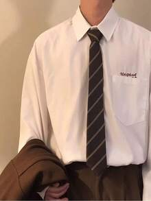 1pc Men's Coffee Striped Polyester Necktie, Collegiate Style Suitable For Daily Use - Coffee Brown - View 4