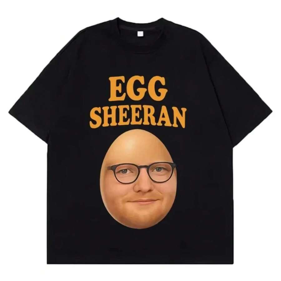 Egg Sheeran Funny Graphic Meme T-Shirt Summer Short-Sleeved Loose Casual Summer T-Shirts Men Women T Shirts Streetweargraphic Tees Men,Playeras De Hombre,Black Graphic Tee,Funny T Shirt - màu đen - Xem 1