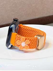 新款藝術優雅尼龍花卉錶帶，相容 38/40/41/42/44/45/46/49mm，適用於 Ultra/S10/9/8/7/6/5/4/3/2/1 錶帶 - 橘子花 - 查看 5