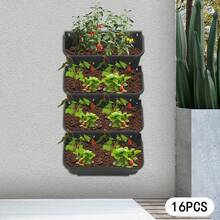DONSU 16er-Pack vertikale Pflanzgefäße zur Wandmontage mit Drainage und Wasserreservoirs für den Kräuter- und Sukkulentengarten auf dem Balkon - Standard - Übersicht 2