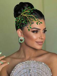 1pc Fashion Bridal Head Piece Green Rhinestone Women's Headwear Wedding Party Hair Accessory For Woman ﻿ - Multicolor - View 2