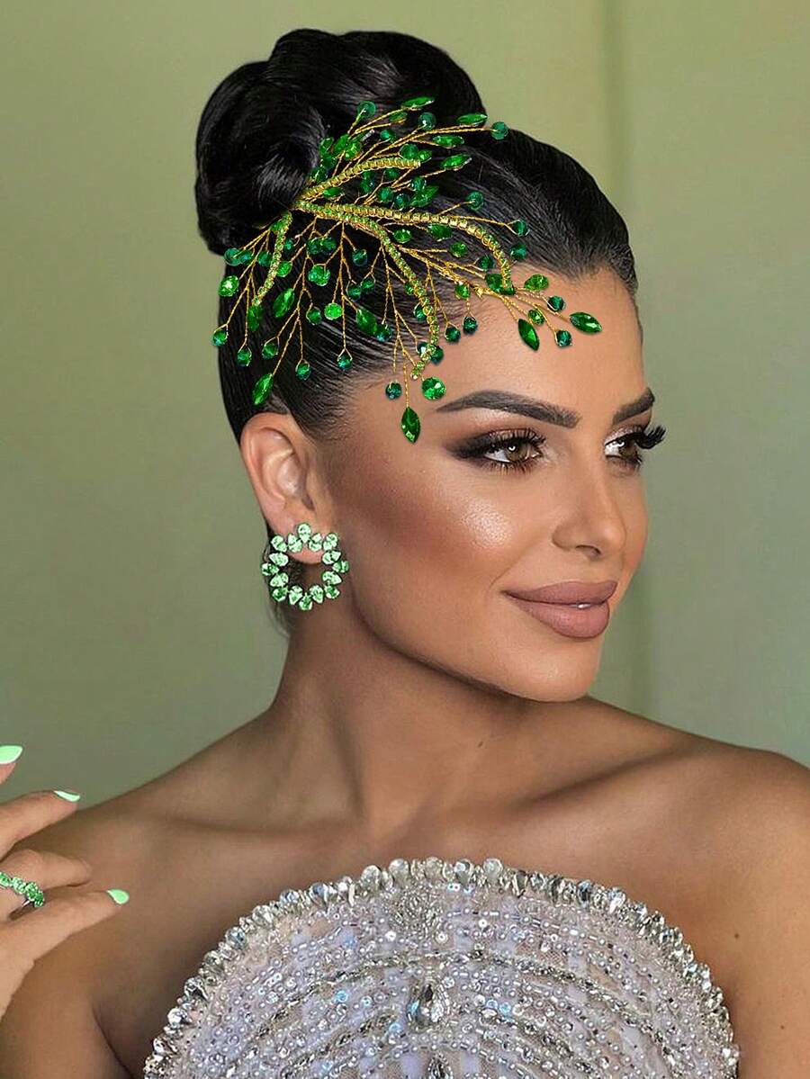 1pc Fashion Bridal Head Piece Green Rhinestone Women's Headwear Wedding Party Hair Accessory For Woman ﻿