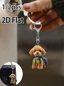 2D Cute Poodle Keychain - Brown Puppy, Waterproof Scratch-Resistant Acrylic Pendant, Lightweight Women's Gift, Pet Owner Exclusive - Valentine's Day, Mother's Day, Campus Accessories, Daily Carry, Funny Pendant, Protective Film, Animal Jewelry, Women's Accessories, Christmas, Thoughtful Gift For Dog Lovers - Multicolor - View 1