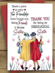 1pc Sarcastic BFF Birthday Card: "THANK YOU For Being My UNBIOLOGICAL Sister" - Coffee& Flowers Design For Bestie, Funny Friendship Gift With Envelope (Perfect For White Elephant) - Single Piece - View 1