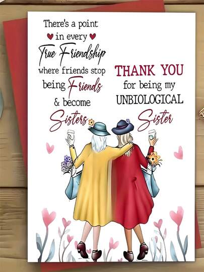 1pc Sarcastic BFF Birthday Card: "THANK YOU For Being My UNBIOLOGICAL Sister" - Coffee& Flowers Design For Bestie, Funny Friendship Gift With Envelope (Perfect For White Elephant)