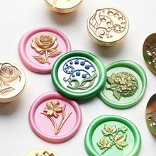Cabezales de sello de cera con patrón floral en relieve - Rosa, Diente de león, Cabezales de sello de cobre con tulipán - Multicolor - Ver 10