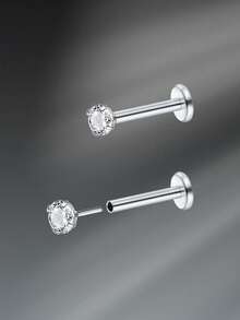 2颗G23钛金属唇钉，男女通用，18G透明钻石CZ唇钉，唇部穿刺饰品，顶部镶嵌立方氧化锆，尺寸可选2mm、2.5mm、3mm、4mm - 銀色 - 查看 8
