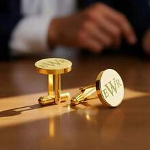 1pc Personalized Cufflinks | Groomsmen Cufflinks | Wedding Gift | Customized Men's Cufflinks | Round Cufflinks | Anniversary Gift, Customized Engraved Cufflinks Personalized Letter Combination Cufflinks, Groom Groomsmen Valentine's Day Gift, Silver Or Gold Cufflinks - Multicolor - View 3