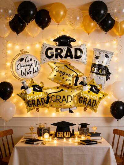 6 بالونات تخرج مطبوع عليها "تهانينا للخريج"، بالونات التخرج فئة 2026، بالونات فويل للتخرج من الجامعة والمدرسة الثانوية، ديكورات حفلة التخرج