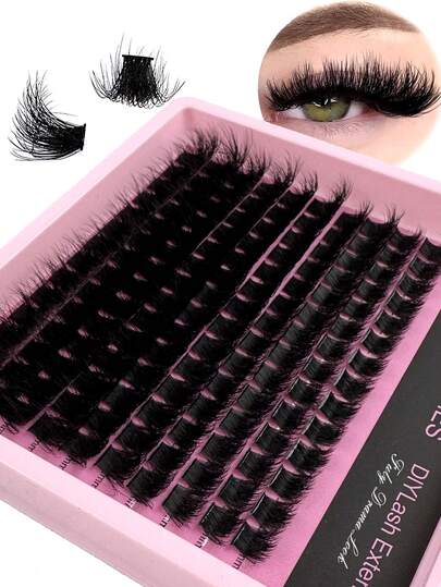 140pcs/Set Synthetic Mink Eyelash Extensions, 160D Fluffy Cluster Lashes, 10 Rows 6D Curled Lash For Length, 8-16mm Mixed Length, Handmade Dramatic Lashes, Easy DIY At Home, Reusable For Daily And Party