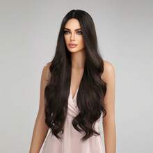 TOPSHE 28-Inch Women's Long Wavy Dark Brown Wig, High-Density Synthetic Heat-Resistant Fluffy Dyed Wig For Daily,Parties, Christmas Costume Role-Playing, Women's Christmas Gifts, Wedding,Music Festivals - Dark Brown - View 5