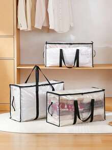 Transparent Visible Baby Blanket Storage Bag, Large Capacity Reinforced Handle Baby Clothes Toys Bedding Organizer Bag, Closet Home Moving Packing Storage Bag - Multicolor - View 3