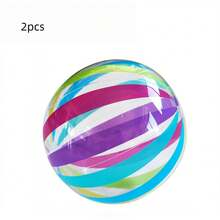 2pcs Inflatable Colorful Polka Dot & Striped Print Toy Balloons, Family Gathering Games, Pool Party Decorations, Couples Interactive Game - Multicolor - View 6