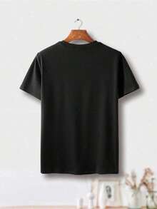 Camiseta casual de mujer con estampado de letras, camiseta cómoda de cuello redondo y manga corta, ropa de primavera y verano, adecuada para cualquier ocasión, color sólido, casual, uso diario. - Negro - Ver 2