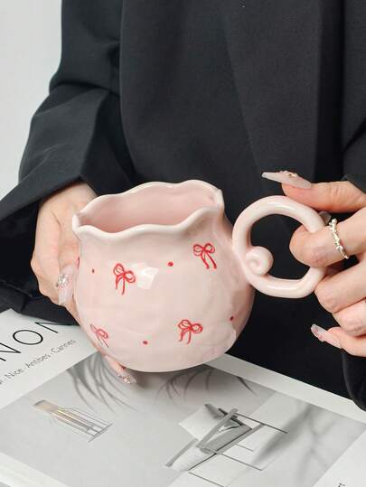1pc New Creative Floral Rim Mug, Handmade Asymmetrical Ditsy Floral Coffee Cup, Daily Water Cup, Breakfast Milk Cup, High-Quality Floral Tea Cup, Afternoon Tea Cup, Suitable For Daily Home Use, Office Guest Cup, Souvenir Gift. Birthday Gift, Gift For Friends, Girlfriends, Lovers, Elders