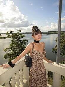 Đầm ôm sát in họa tiết da báo phong cách Y2K, đầm hai dây gợi cảm mùa hè, thích hợp cho mùa xuân, ngày lễ tình nhân, đi biển, dạo phố, kỳ nghỉ, thời trang Y2K, đầm màu nâu. - Màu Mù tạt vàng - Xem 4