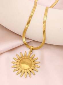 Minimalist Retro Sunflower Pendant Necklace, Fashionable Stainless Steel Necklace Suitable For Women's Daily, Festival, Party And Commute Wear - Gold - View 6