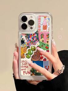 1pc Fashionable Grape Party Cat Graphic Patchwork Aesthetic Pattern Full Coverage Transparent TPU Anti-Fingerprint Phone Case Compatible With IPhone 16 ProMax/16/16 Pro/16 Plus/11/15/15 Pro/15 ProMax/12/13/14 ProMax/XS/XR/11 Pro/11 ProMax/12 Pro/12 ProMax/13 Pro/13 ProMax/7 Plus/14 Pro/14 ProMax/14 Plus/7 Plus/8 Plus/8/SE2/12 Mini/13 Mini, Hard Shell Anti-Yellowing - Multicolor - View 1