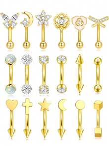 16Pcs Dainty Aesthetic Eyebrow Piercing Jewelry Set With Zirconia Charms For Women Daily Wear & Holiday Gift - Multiple Styles - View 13