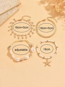 4pcs/Set Fashion Rhinestone Tassel Bracelet, Starfish Pendant Multilayer Bohemian Jewelry Set, Suitable For Women Vacation, Date, And Daily Wear - Multicolor - View 4